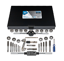 Scheppach Набор метчиков и плашек 33пр.(метрич+дюйм)(М3х0.5,М4х0.7,М5х0.8,М6х1.0,М8х1.25,М10х1.5,М12х1.75;1/4,