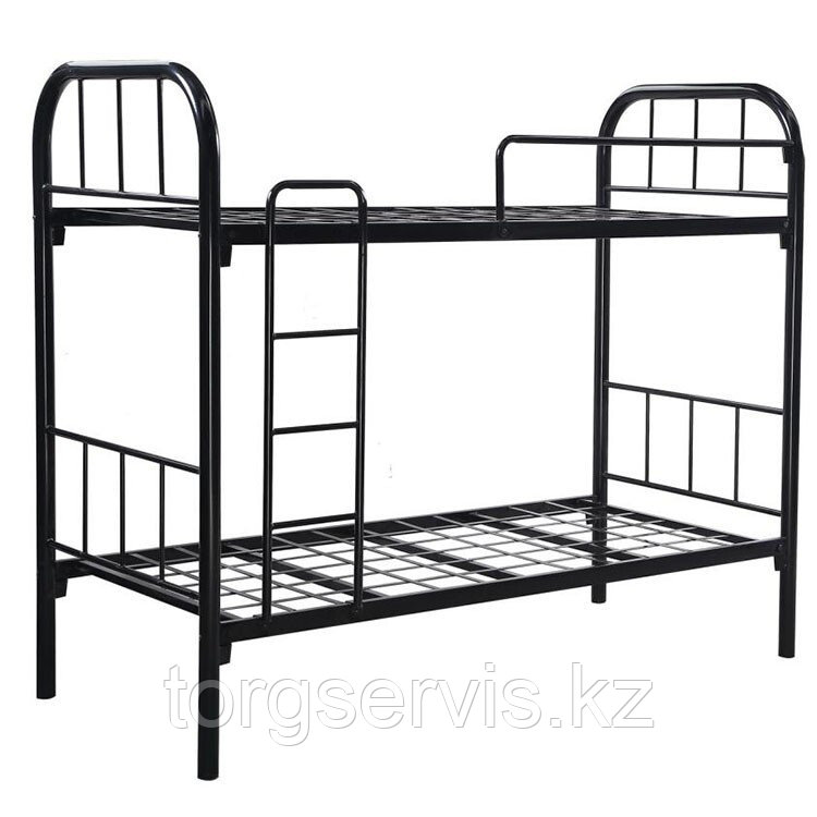 Кровать металлическая 2-х ярусная с ограждением и лестницей, фото 1