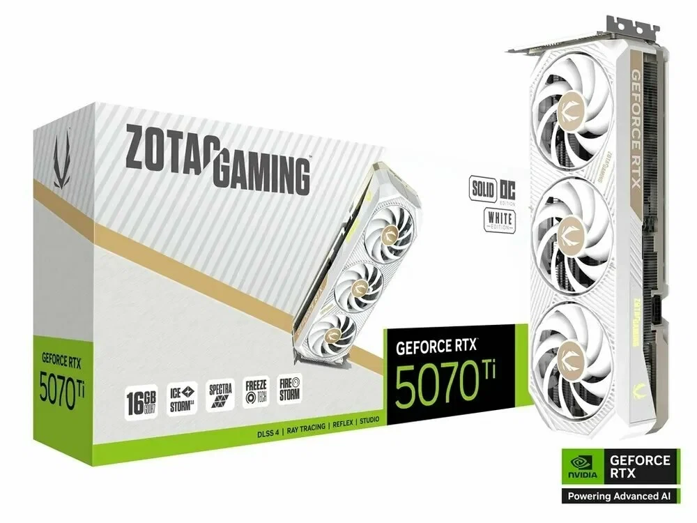 Видеокарта ZOTAC RTX 5070 Ti SOLID OC WT 16 Гб GDDR7 ZT-B50710Q2-10P, фото 1