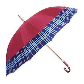 Зонт-трость с деревянной ручкой, полуавтомат, красный с кантом