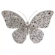 Декор Бабочка текстиль белая со стразами 13х11см KA704021, фото 1