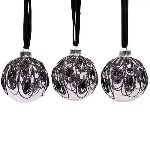 Шар стекло с дизайном павлина черный d8см KA068250, фото 1