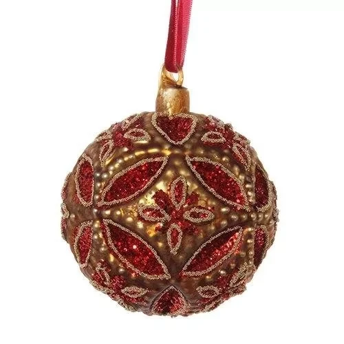 Шар стекло с коричнево-красным орнаментом d10см SH45334, фото 1