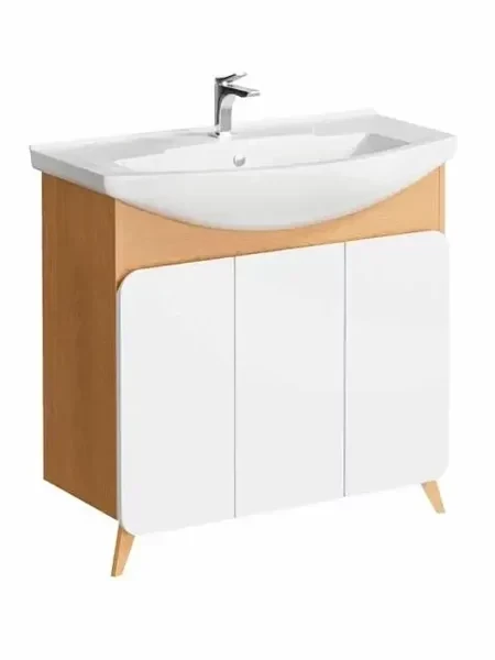 Тумба напольная «BASIC» 85см с умывальником Элеганс 850 (керамика), цвет дуб золотой, BAS0108DZ, ТМ «AQWELLA», фото 1