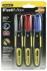 0-47-315 STANLEY, НАБОР ИЗ 3-Х РАЗНОЦВЕТНЫХ МАРКЕРОВ "FATMAX" С ПЛОСКИМИ НАКОНЕЧНИКАМИ (ЧЕРНЫЙ-КРАС