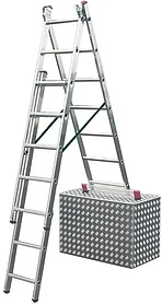 Алюминиевая трехсекционная лестница с функцией лестничных пролетов KRAUSE CORDA 3х11