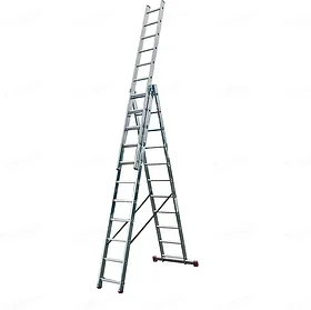 Алюминиевая трехсекционная лестница с функцией лестничных пролетов KRAUSE CORDA 3х9
