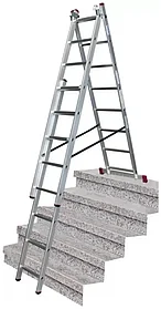 Алюминиевая трехсекционная лестница с функцией лестничных пролетов KRAUSE CORDA 3х8