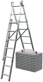 Алюминиевая трехсекционная лестница с функцией лестничных пролетов KRAUSE CORDA