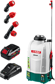 Опрыскиватель аккумуляторный, Li-Ion 18В ЗУБР 15 л бак, 1 аккумулятор (4Ач) 5 кг