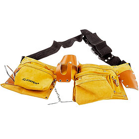 Пояс для инструментов Stayer, 10 карманов, кожаный, петля (скоба) для крупного инструмента (38512)