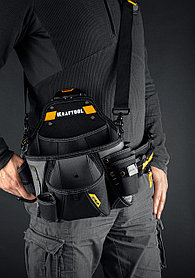 Поясная сумка KRAFTOOL KPB-20 с быстросъём FastClip, плечевой ремень, 20 карманов и петель, 320х310 мм (38767)