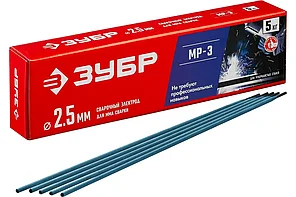 Электрод сварочный, 5 кг в коробке, МР-3 рутиловый, ЗУБР Д 2.5 х 350 мм