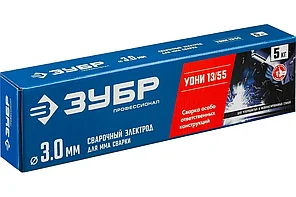 Электрод сварочный, 5 кг в коробке, УОНИ 13/55 с основным покрытием, ЗУБР Профессионал Д 3.0 х 350 мм