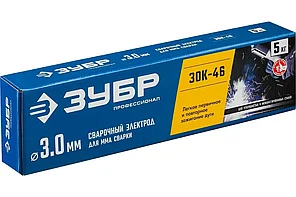 Электрод сварочный, 5 кг в коробке, ЗОК-46 рутил-целлюлозный, ЗУБР Профессионал Д 3.0 х 350 мм