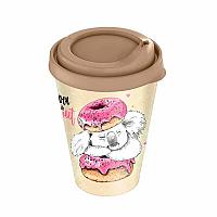 Стакан с крышкой 420мл с декором (бежевый)