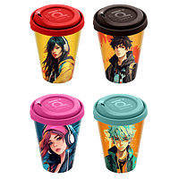 Стакан с крышкой 420мл с декором (микс1)