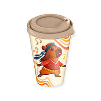 Стакан с крышкой 420мл с клапаном "Капибары"(бежевый)