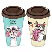 Стакан с крышкой 550мл "Funni animals" (темно-бежевый)