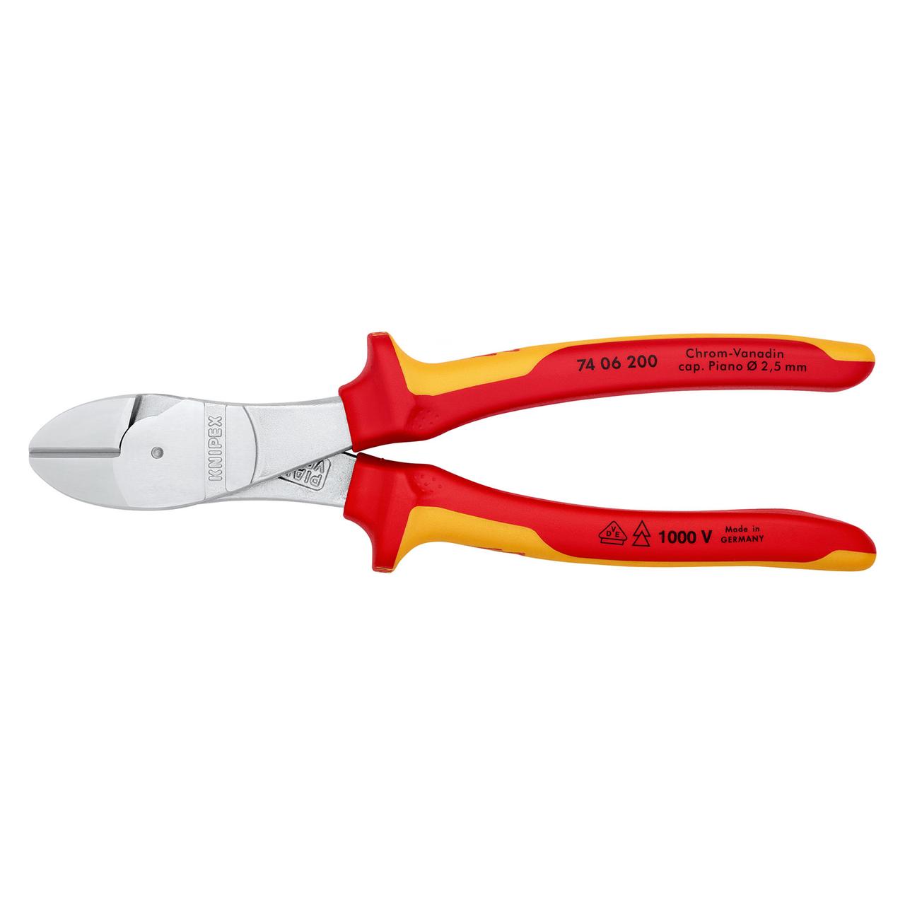 Диэлектрические бокорезы KNIPEX усиленные с двухкомпонентной рукояткой 200мм 7406200, фото 1