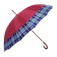Зонт-трость с деревянной ручкой, полуавтомат, красный с кантом