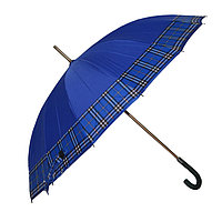 Зонт-трость с деревянной ручкой, полуавтомат, синий с кантом