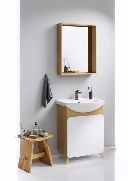 Тумба напольная «BASIC» 65см с умывальником Элеганс 650 (керамика), цвет дуб золотой, BAS0106DZ, ТМ «AQWELLA», фото 1