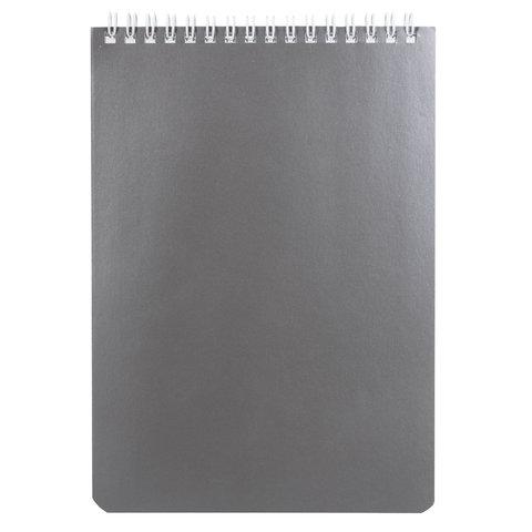 Блокнот А5 146х205 мм, 60 л., гребень, перфорация на отрыв, лакированный, BRAUBERG, "Серебро", фото 1