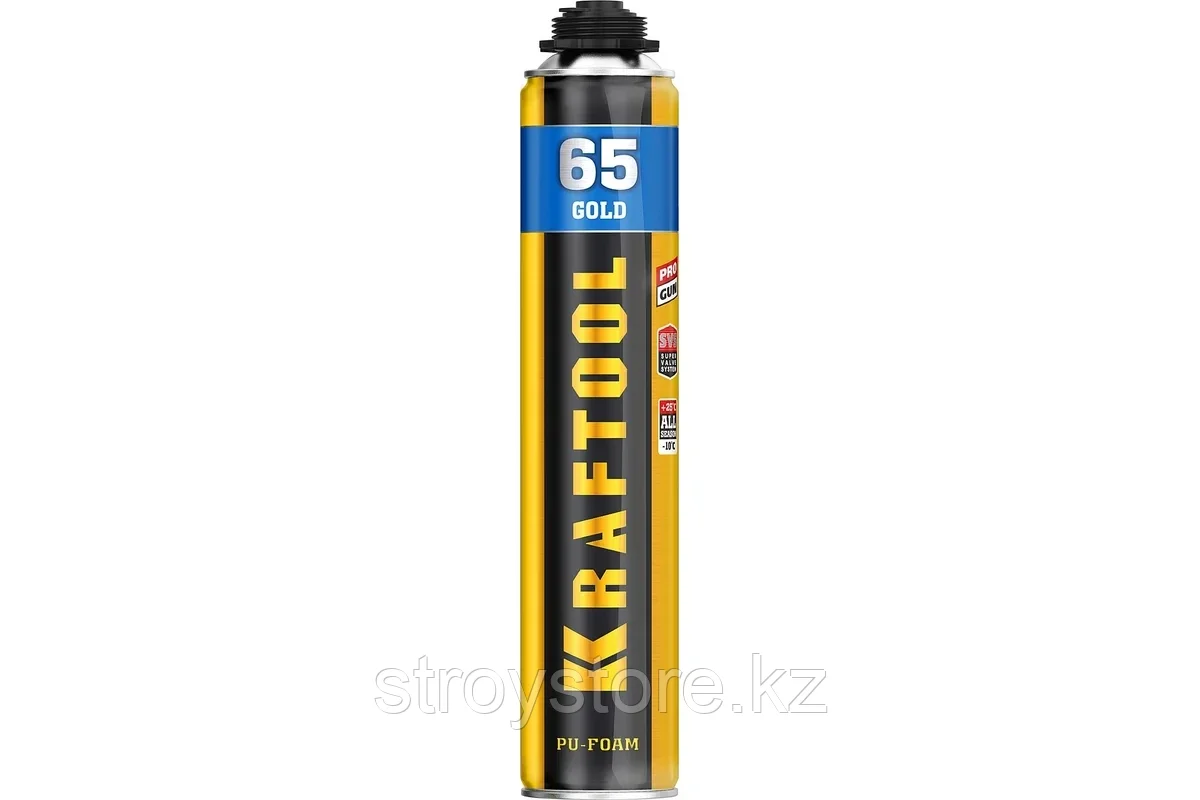 Пена монтажная, выход до 65л пистолетная всесезонная SVS незалипающий клапан, мелкопористая, KRAFTOOL GOLD 65 850мл