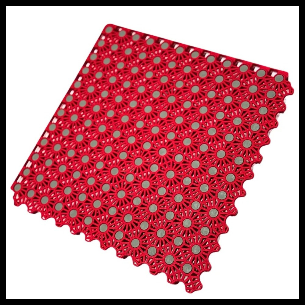Противоскользящий дренажный модульный коврик Slip Aqua Red для бассейнов и душевых зон (размер = 30x30 см, цвет - красный, ПВХ)
