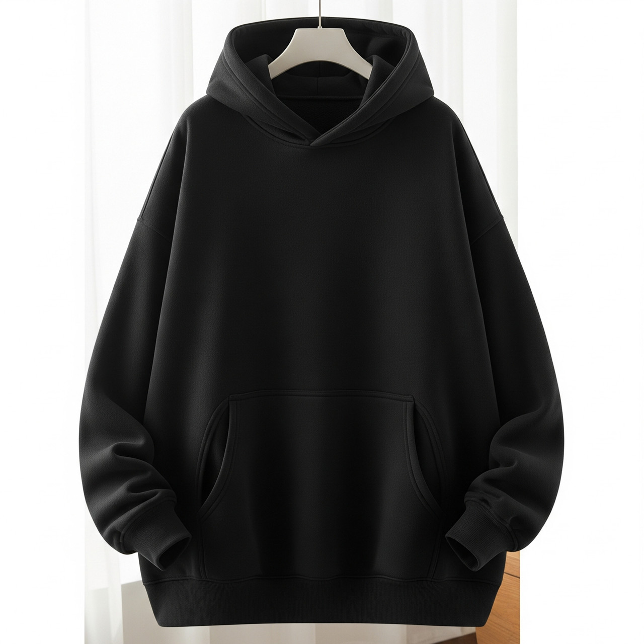 Толстовка оверсайз, черная, M-L, фото 1