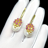 Серьги с натуральным Жемчугом Барокко и Рубинами