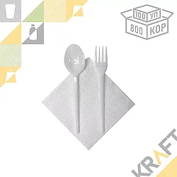 НАБОР вилка, ложка белые + салфетка, СТАНДАРТ ЭЛПИ (100/800)