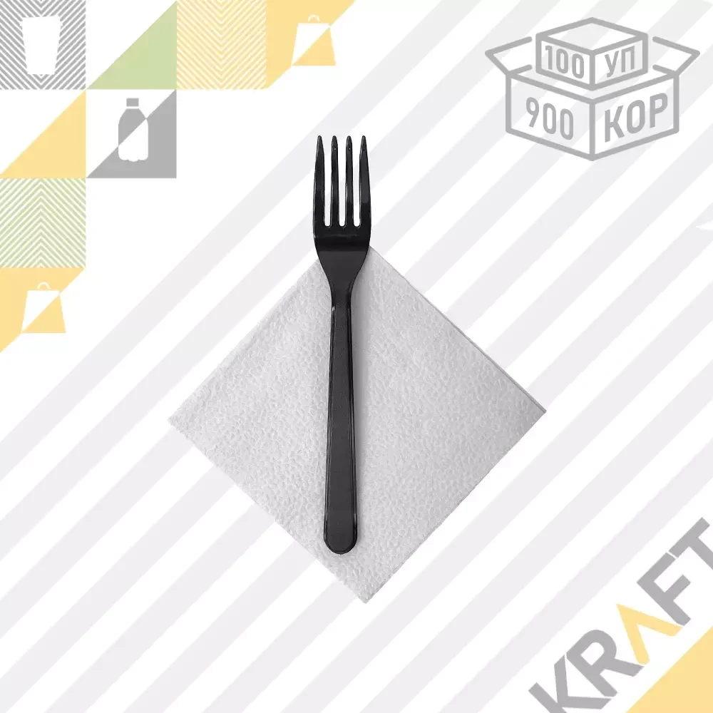 НАБОР вилка черная + салфетка, ПРЕМИУМ ЭЛПИ (100/900), фото 1