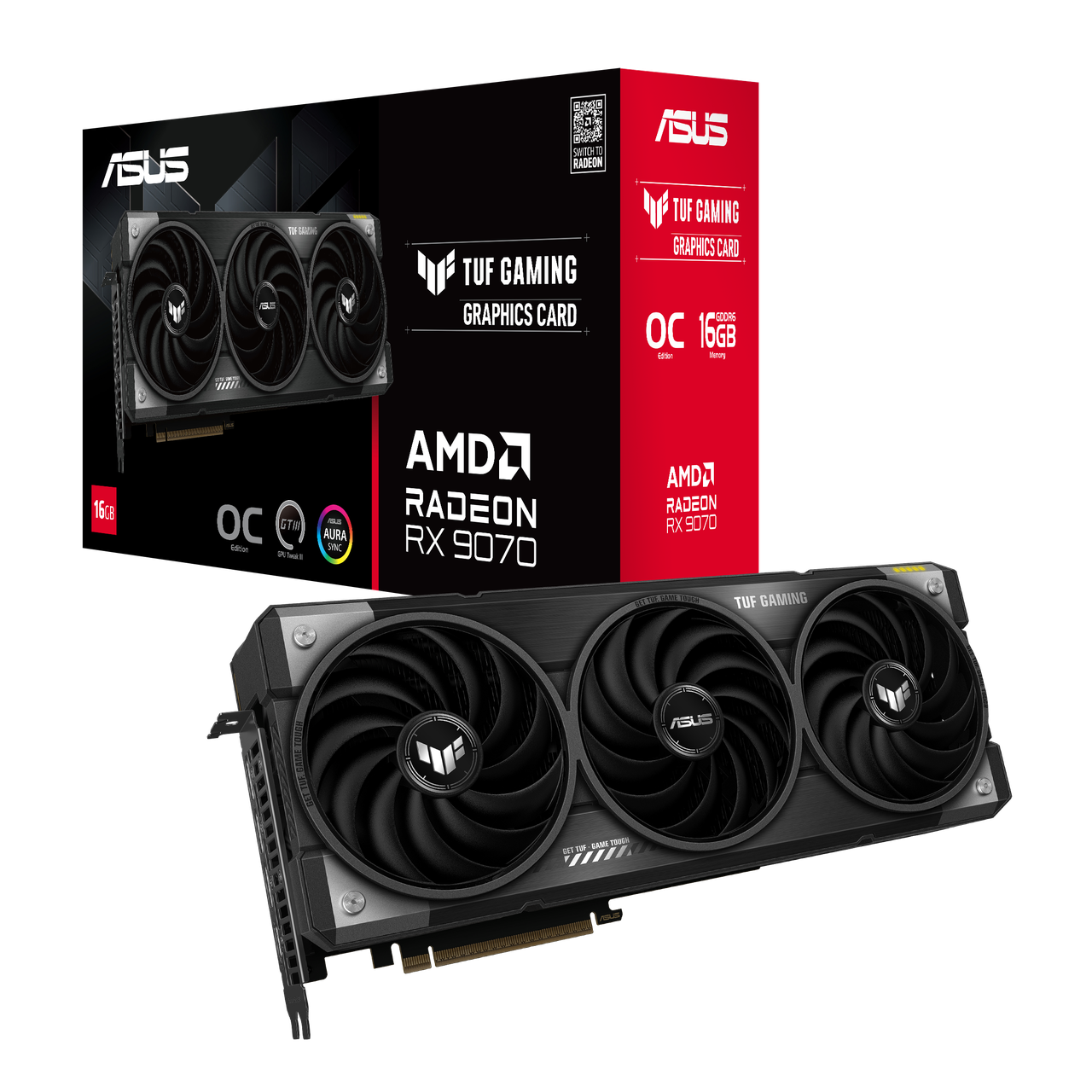 Видеокарта ASUS TUF-RX9070-O16G-GAMING, 16Gb GDDR6, 256 Bit, HDMI, DP, BOX