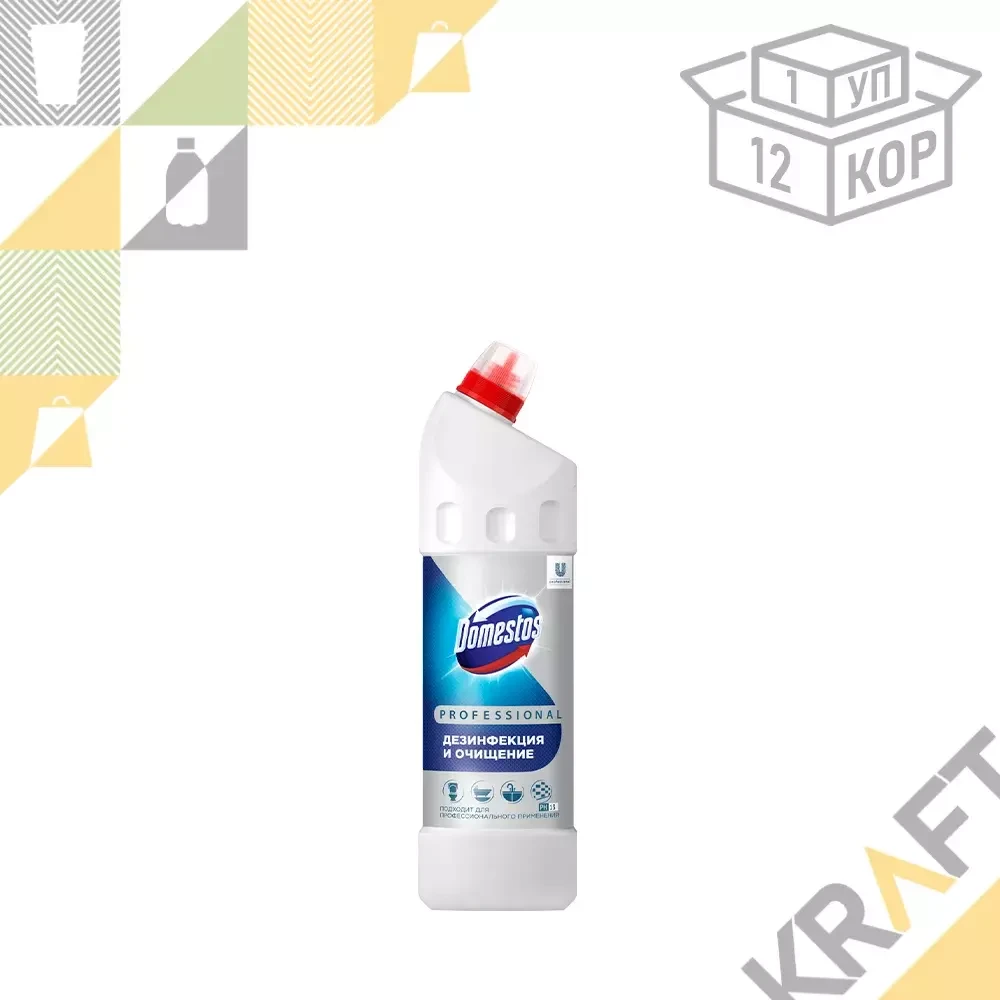 Чистящее средство универсальное, отбеливающее, диз-е "Domestos Professional", гель 1л, pH13 (1/12), фото 1