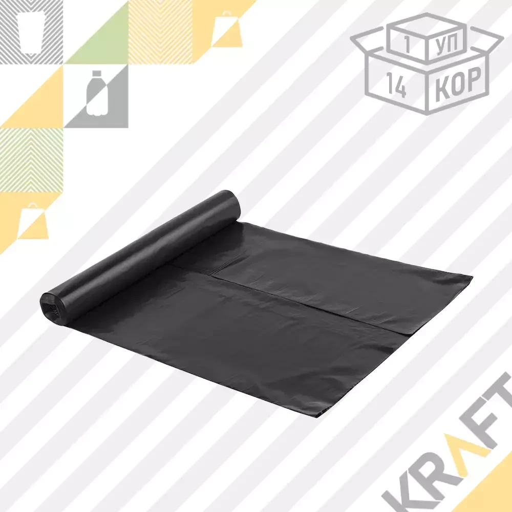 Мешки для мусора ПВД 240л / 35 мкм, чёрные PW (1/14) (10шт/рул), фото 1