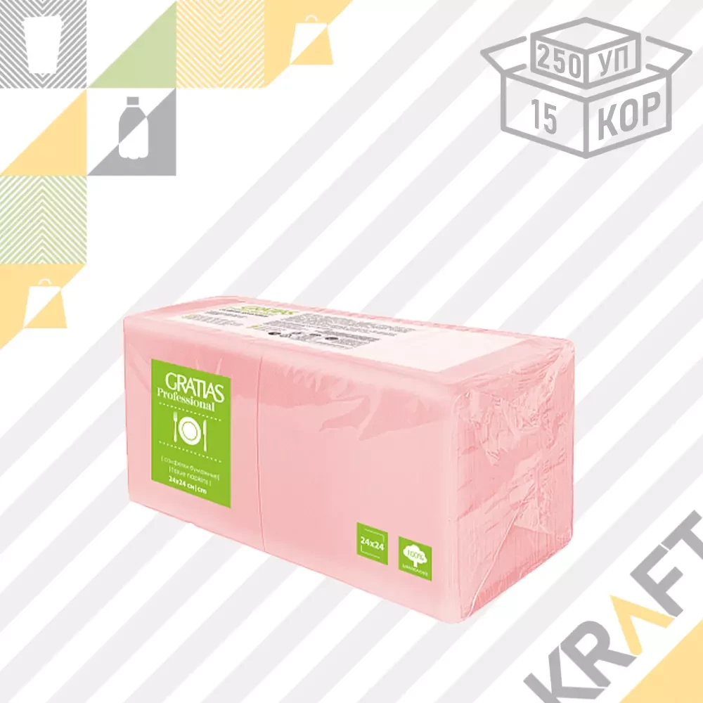 Салфетки 24х24 2сл, GRATIAS professional розовые пастель (250 листов), фото 1