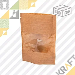 Пакет крафт "Дой - Пак", с окном 140 мм, 160*45*250 (50/500)