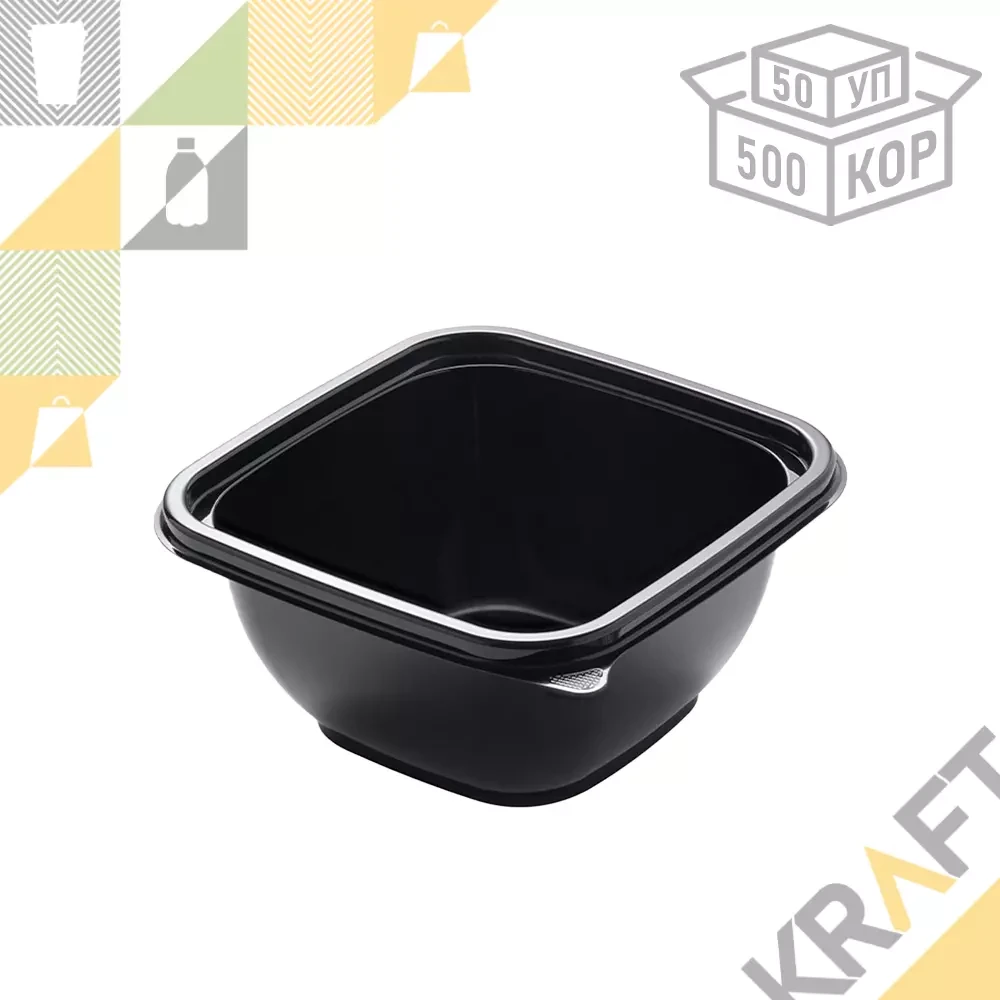 Контейнер ПЭТ 1212 черный 126*126*60мм 500 мл (50/500) (1447), фото 1