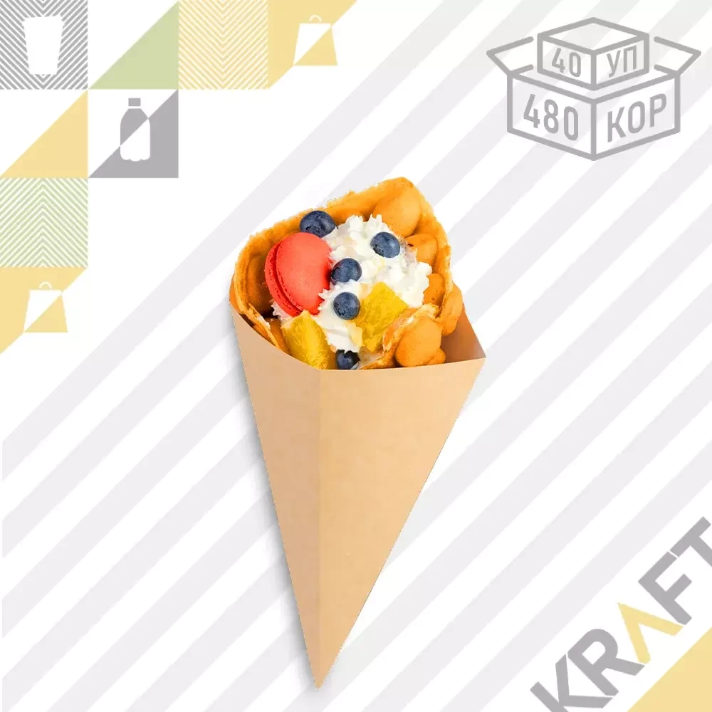 OSQ ECO CONE L, Упаковка для картофеля фри c соусником L 126*50*135 (40/480), фото 1