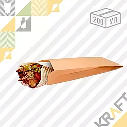 (Розничная фасовка) Пакет крафт с плоским дном (Doner L) 100*60*300 (200шт/уп) Арт. 1476