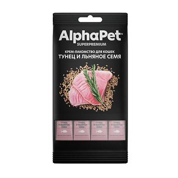 AlphaPet Крем-лакомство для кошек Тунец и льняное семя (4*12г)