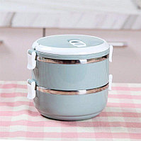 Термоконтейнер Ланч бокс для еды 2 секции Four layers бирюзовый