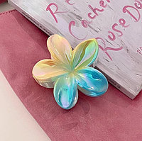 Заколка краб для волос "Гавайский цветок" 8х4 см зелено-желтая