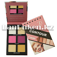 Набор контуров хайлайтеров бронзеров и румян для лица 6 цветов с зеркальцем (F2122-1)