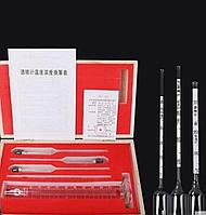 Набор спиртометров 0 100% с термометром и пластиковым цилиндром в деревянном кейсе