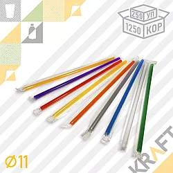 Трубочки "BUBBLE" 11*240 цветные (инд.полиэт.уп) (250шт/уп)