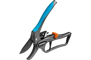 Секатор контактный, с храповым механизмом с алюминиевыми рукоятками с эфесом, GRINDA PROLine P-33 200 мм