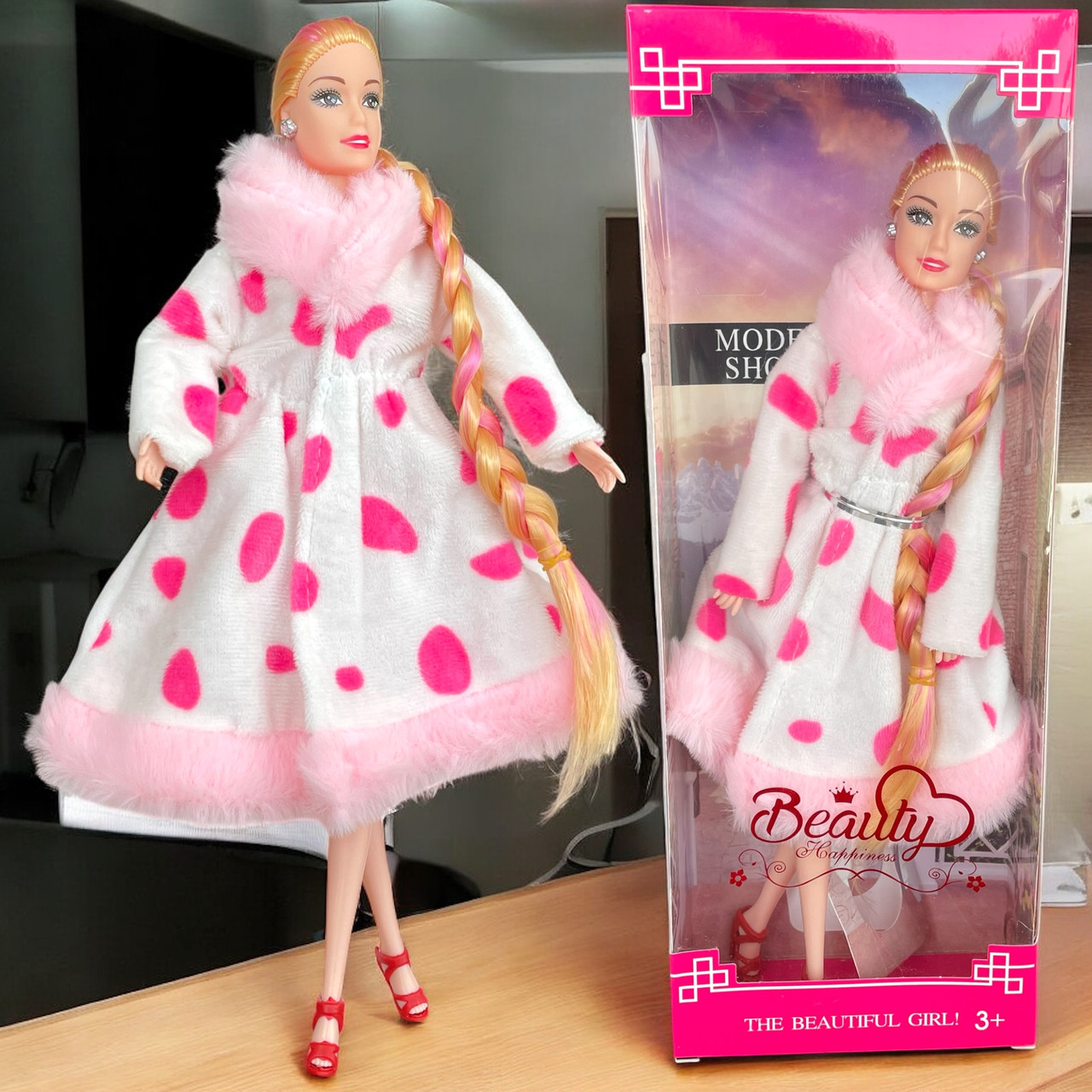 Zr702K1 Кукла в розовой шубе   32х12см, фото 1